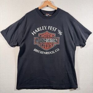 Vtg Harley Davidson Motorcycle Tee XL Denver Colorado Single Stitch 90's Holes